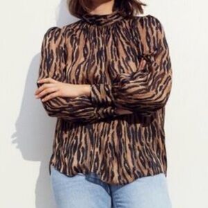 H&M Brown and Black Animal Print Mock Neck Blouse